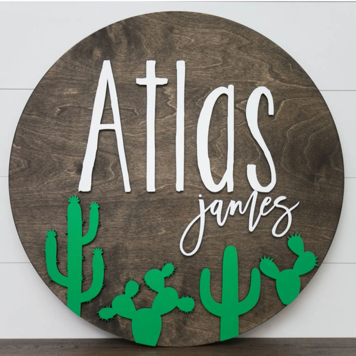 The Atlas Round Wood Sign