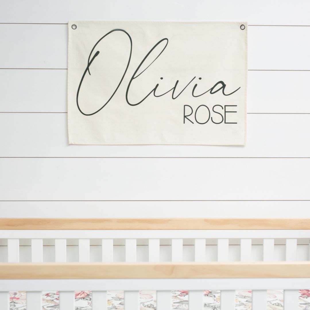 The Olivia Canvas Banner / Baby Girl Nursery Wall Decor / Custom Name –  Shop House of Rounds